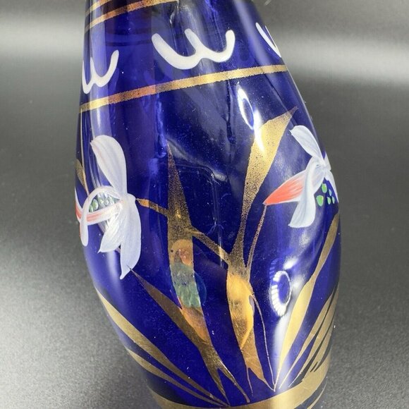 Vintage Bohemian Art Glass Vase Vessel With Hand Painted Flowers Czech Vase VTG - Picture 6 of 12